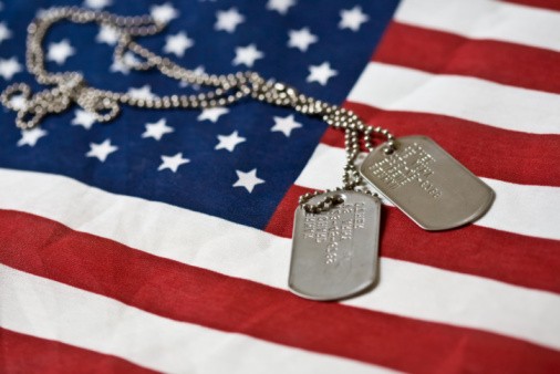 Dog tags on american flag